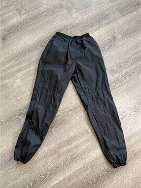 Vintage Nike Black Nylon Track Pants with Zippered Ankles, Size Large